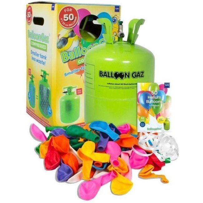 Folat Helium tank - Balloongaz - Voor 50 ballonnen van 23cm - Incl. 50 ballonnen & lint