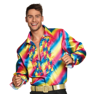 PartyXplosion Disco - Blouse - Regenboog - Met ruches - XXL*