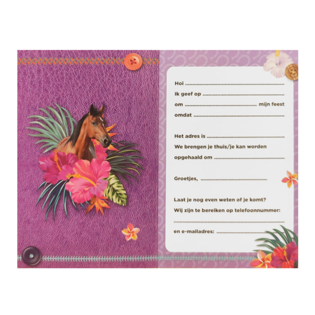Interstat Uitnodigingskaarten - Paard - In bloemenkrans - 6st.