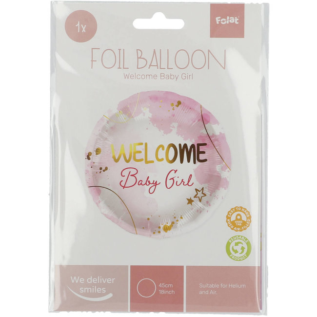Folat Folieballon - Welcome baby girl - 45cm- Zonder vulling