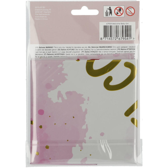 Folat Folieballon - Welcome baby girl - 45cm- Zonder vulling