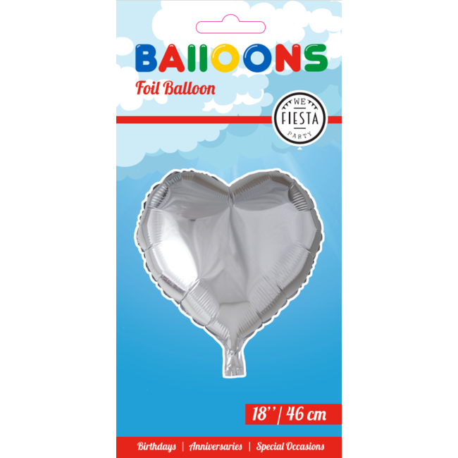 Fiesta Folieballon - Hart - Zilver - 45cm - Zonder vulling