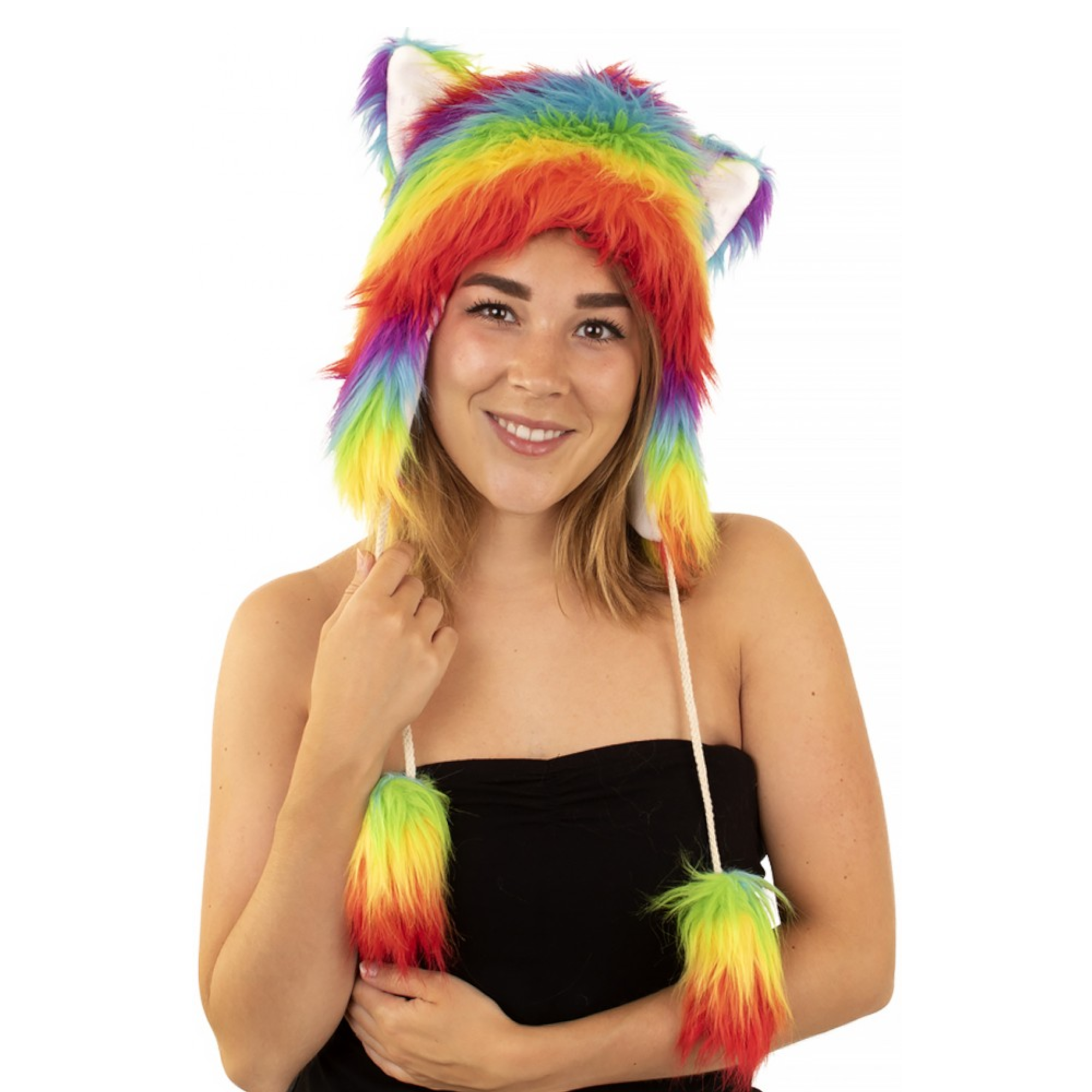 Muts - Met oren - Luxe - Pluche - Regenboogkleuren