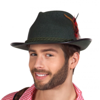 PartyXplosion Hoed - Oktoberfest - Tirol - Donkergroen - Met veren