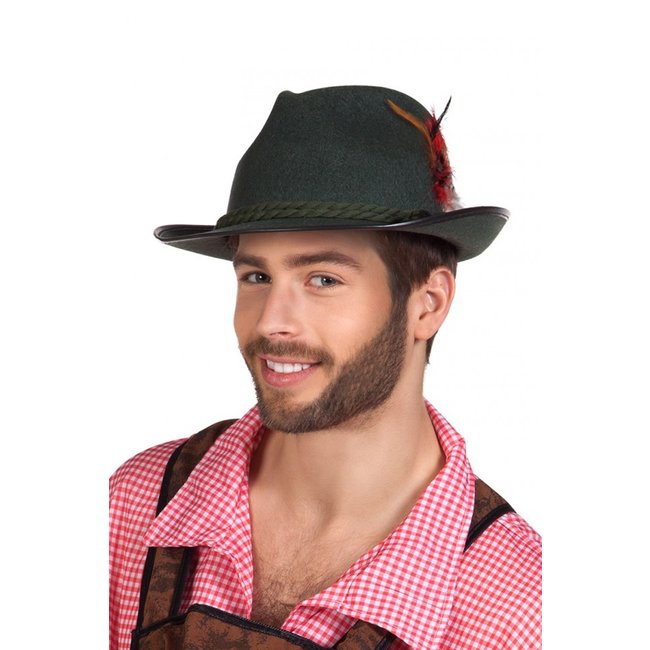 PartyXplosion Hoed - Oktoberfest - Tirol - Donkergroen - Met veren