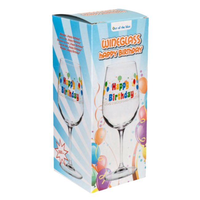 Out of the Blue Wijnglas - Happy Birthday - 0,5L - 21,8cm - In doosje