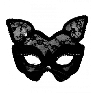 PartyXplosion Oogmasker - Poes - Kat - Met kant - Zwart