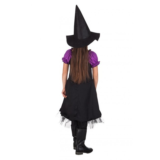 PartyXplosion Kostuum - Heks - Jurk & hoed - Zwart, paars - mt.104/116