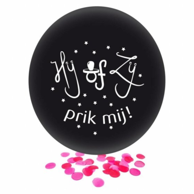 PartyXplosion Ballon - Gender reveal - Hij of zij, prik mij - Roze confetti - 60cm
