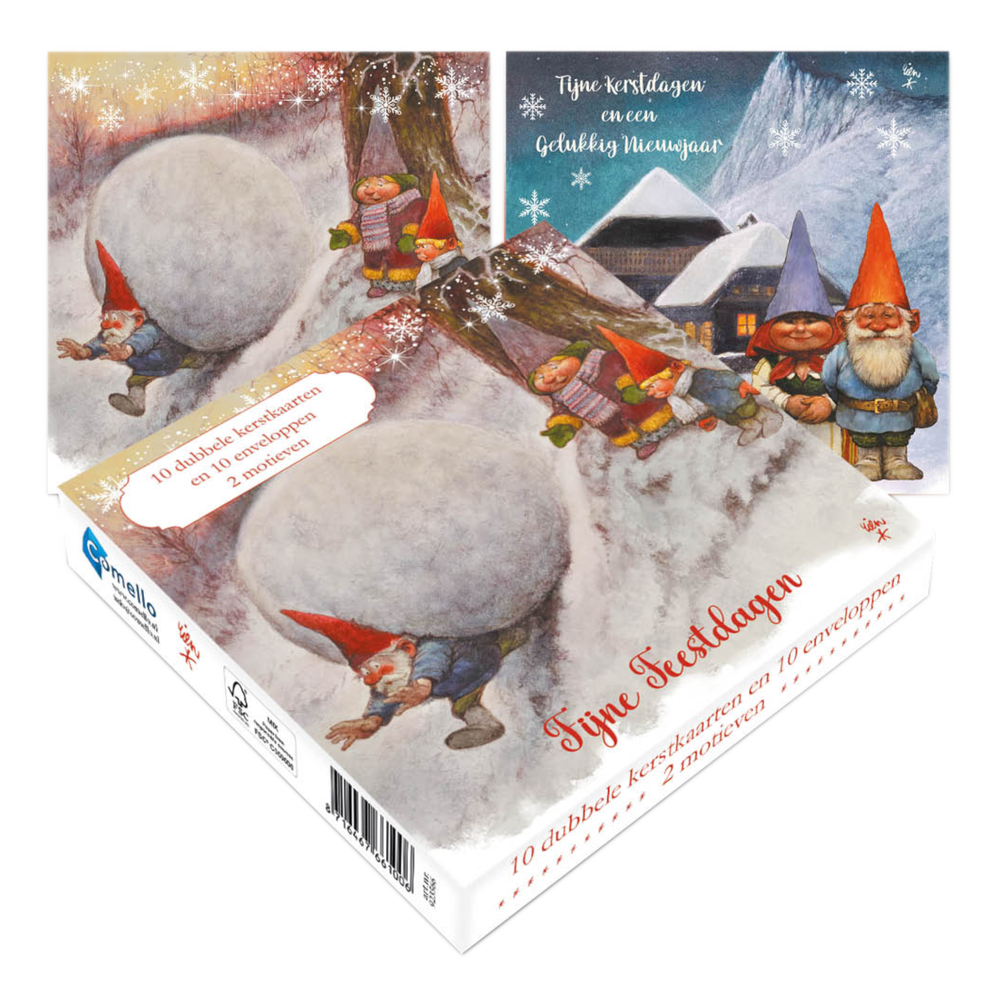 Kerstkaarten - Rien Poortvliet - Echtpaar & sneeuwbal - 10st.