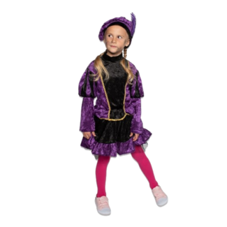 Haza-Witbaard Piet - Kostuum - Jurk - Met petticoat - Paars, zwart - mt.116