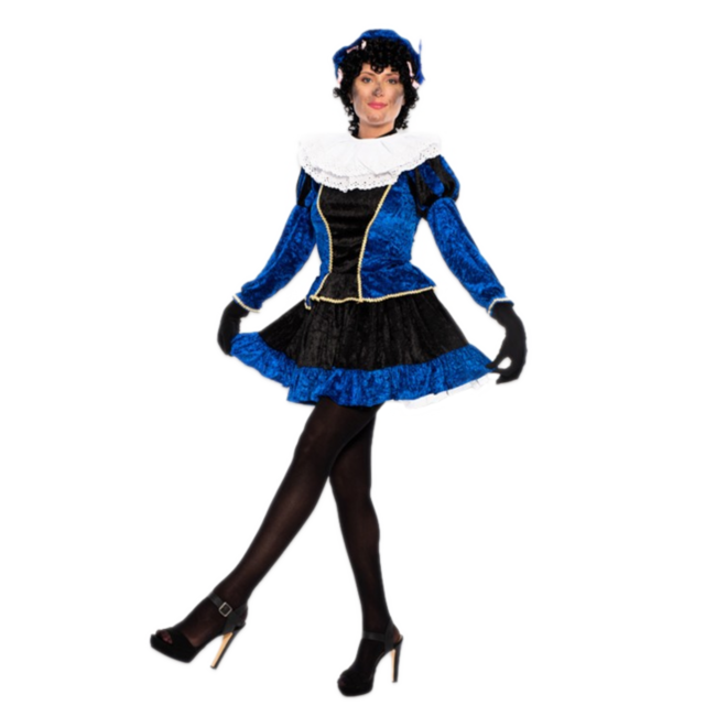 Haza-Witbaard Piet - Kostuum - Jurk - Met petticoat - Blauw, zwart - Velours - S