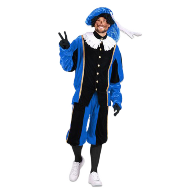 Haza-Witbaard Kostuum - Piet - Zwart, blauw - Populair - Polyesterfluweel - XXL
