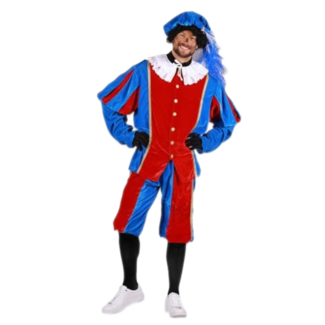 Haza-Witbaard Piet - Kostuum - Rood, blauw - Populair - Polyesterfluweel - XXL