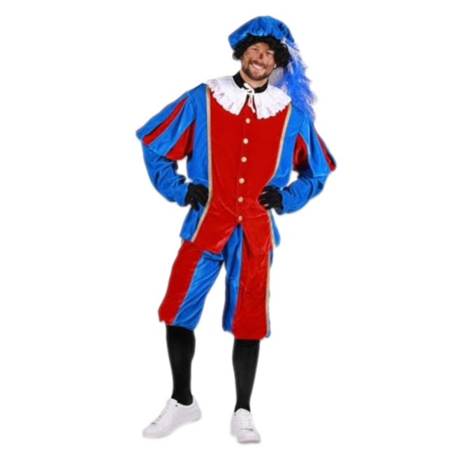 Haza-Witbaard Piet - Kostuum - Rood, blauw - Populair - Polyesterfluweel - XXL