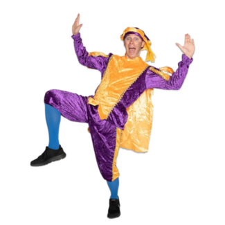 Haza-Witbaard Kostuum - Piet - Paars, geel - Met cape - Velours - XXL