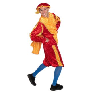Haza-Witbaard Kostuum - Piet - Rood, geel - Met cape - Velours - S