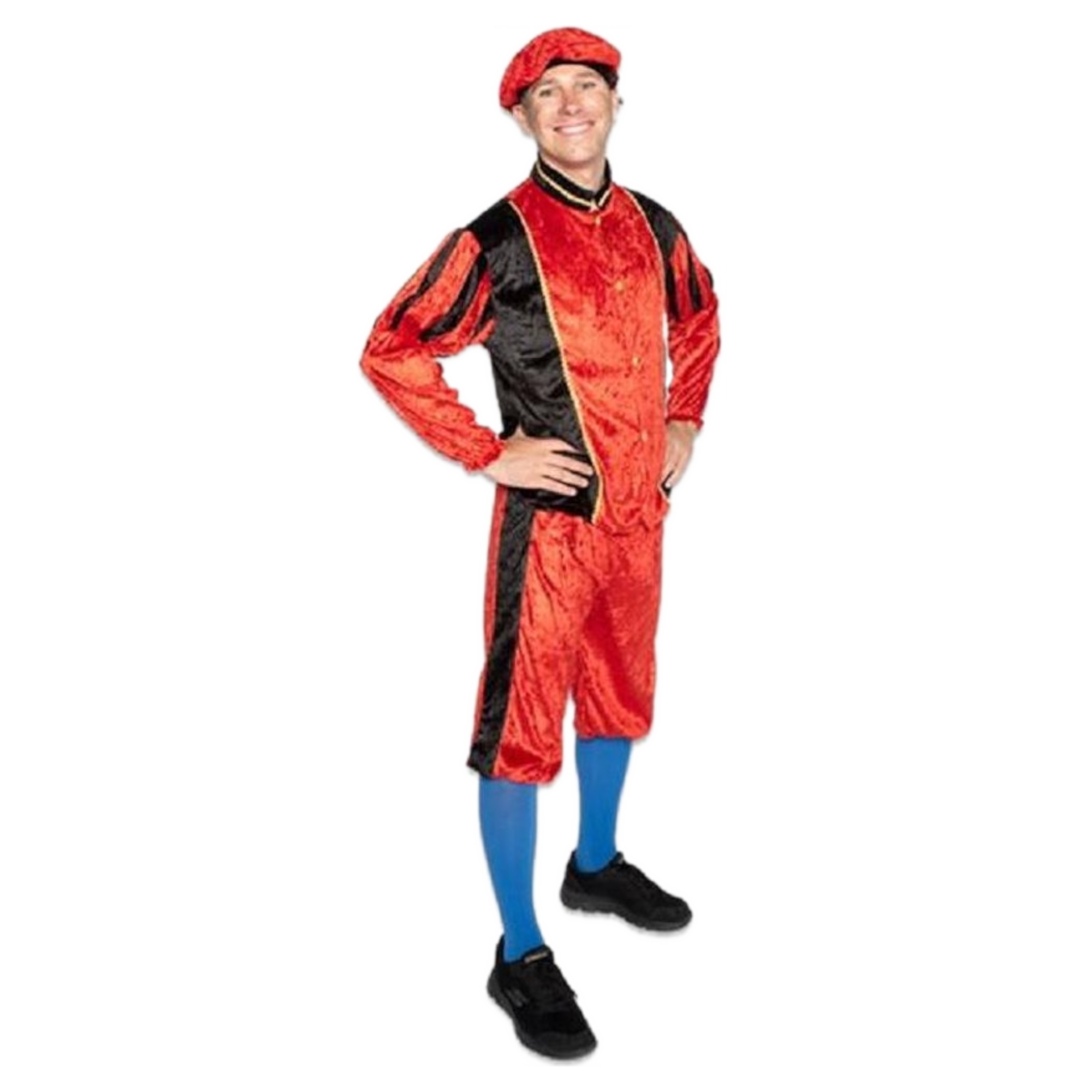 Kostuum - Piet - Rood, zwart - Velours - XXL