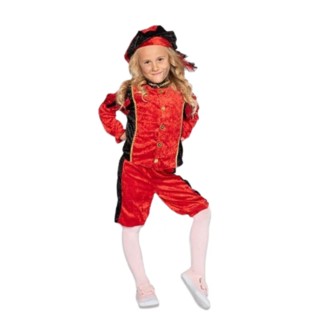 Haza-Witbaard Kostuum - Piet - Rood, zwart - Velours - mt.128