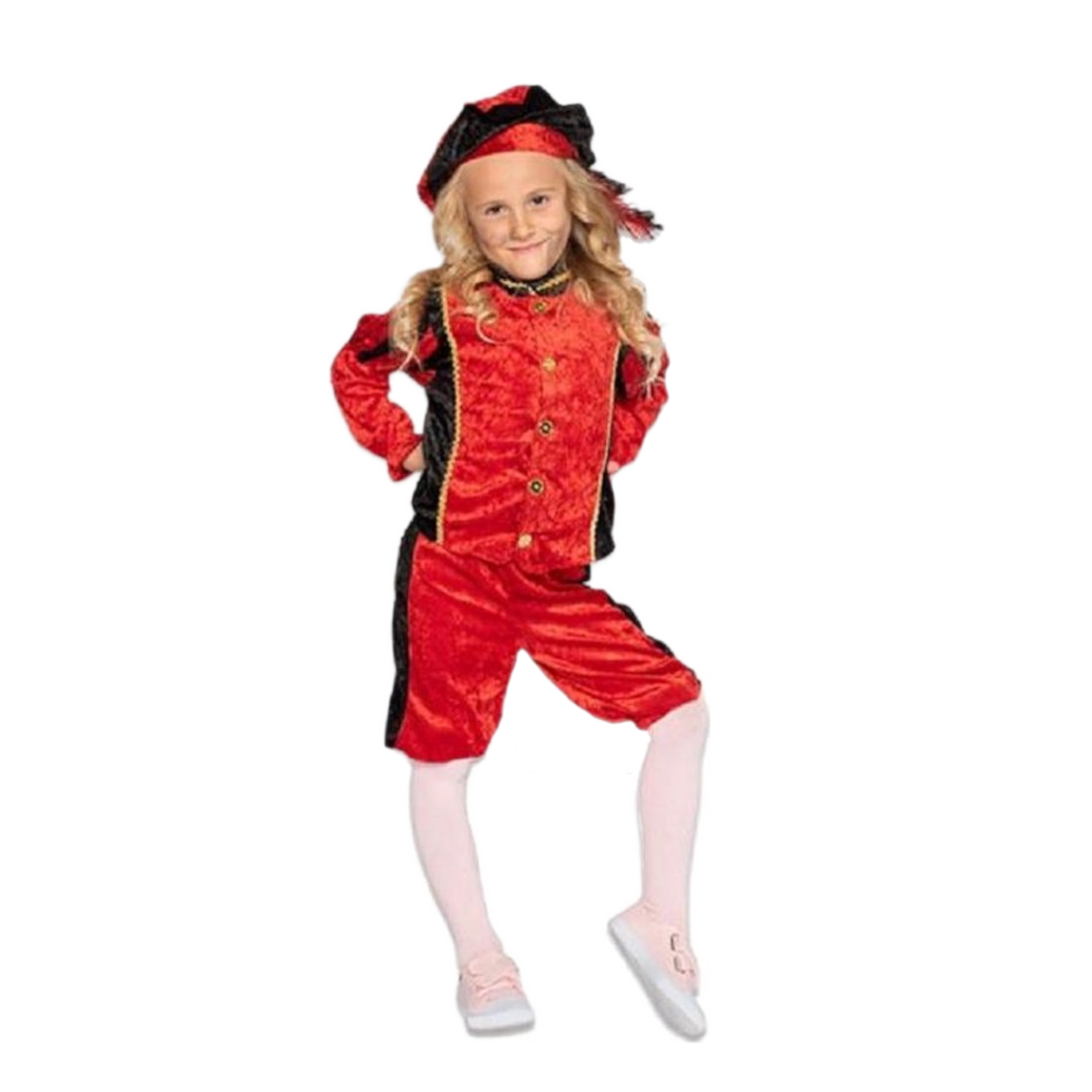 Kostuum - Piet - Rood, zwart - Velours - mt.128