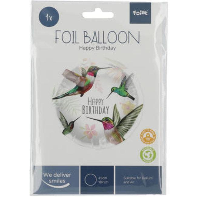 Folat Folieballon - Happy Birthday - Kolibri - 45cm - Zonder vulling
