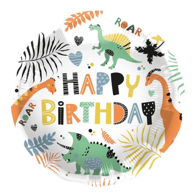 Folat Folieballon - Happy Birthday - Dino's - 45cm - Zonder vulling