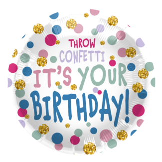Folat Folieballon - Throw confetti, it's your Birthday - 45cm - Zonder vulling