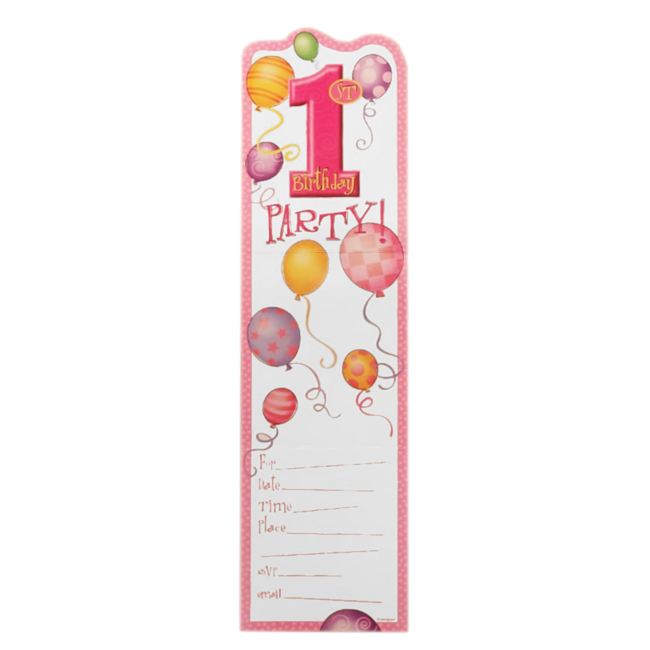 Uitnodigingskaarten - 1st Birthday - Roze - 6st.