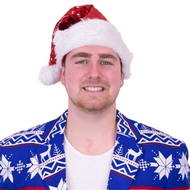 Haza-Witbaard Muts - Kerstmuts - Shiny - Rood