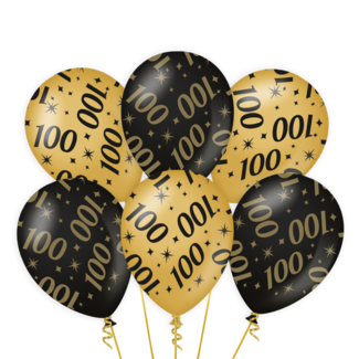 Paper Dreams Ballonnen - 100 jaar - Goud, zwart - 30cm - 6st.
