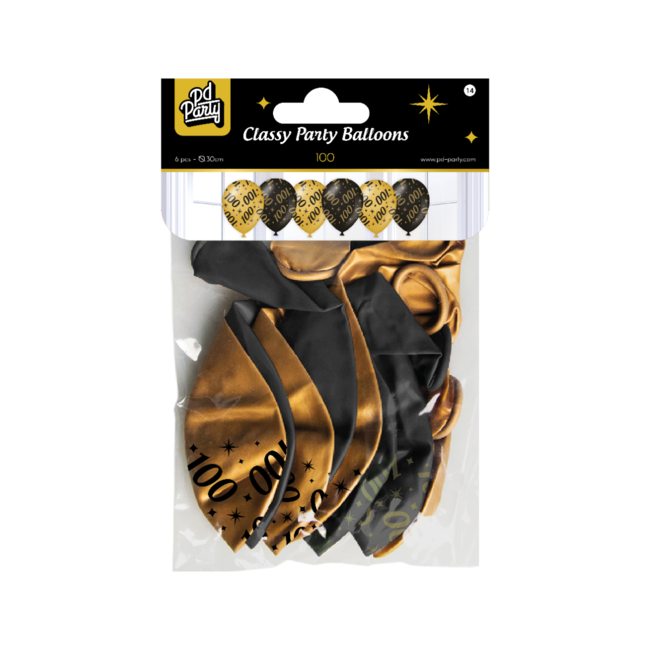 Paperdreams Ballonnen - 100 jaar - Goud, zwart - 30cm - 6st.