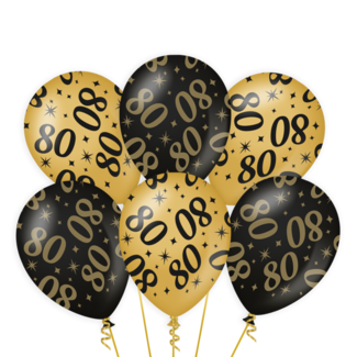 Paper Dreams Ballonnen - 80 jaar - Goud, zwart - 30cm - 6st.