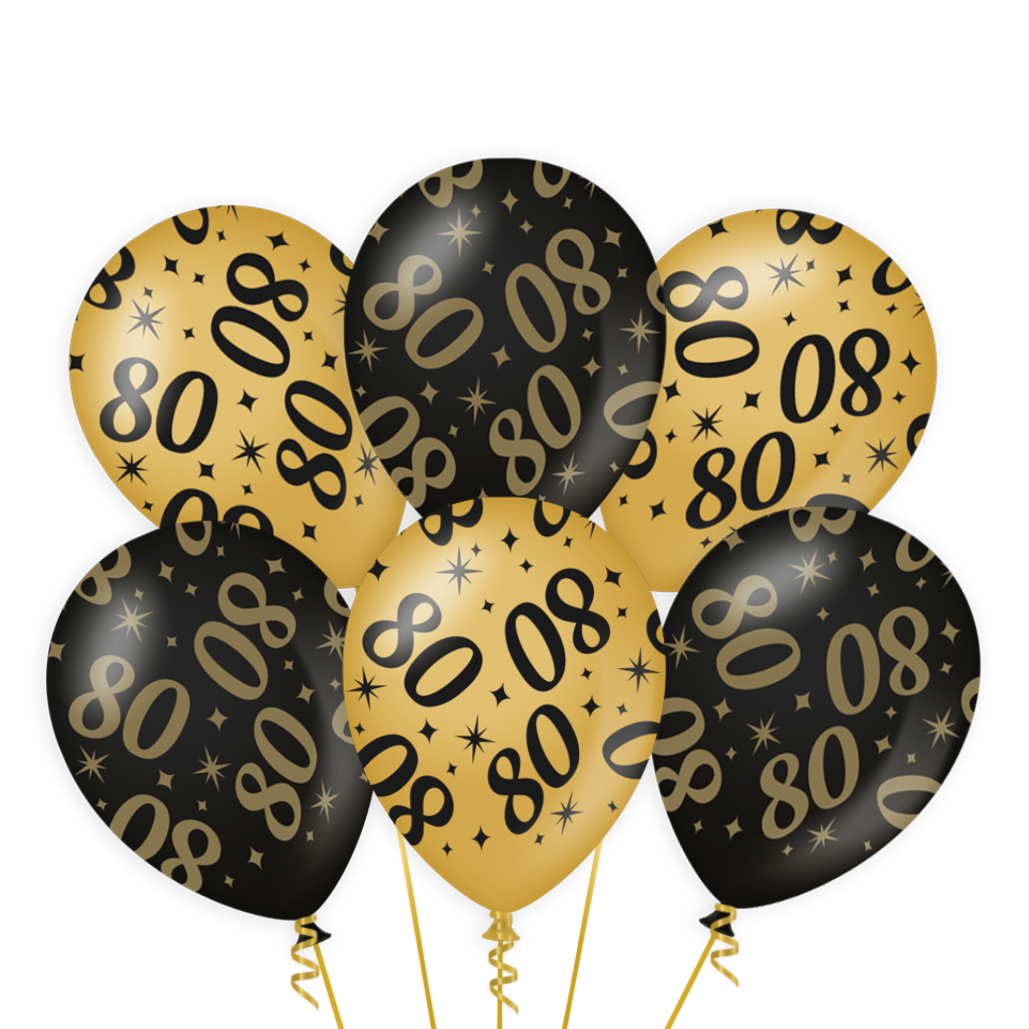 Ballonnen - 80 jaar - Goud, zwart - 30cm - 6st.