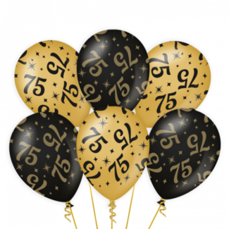 Paper Dreams Ballonnen - 75 jaar - Goud, zwart - 30cm - 6st.