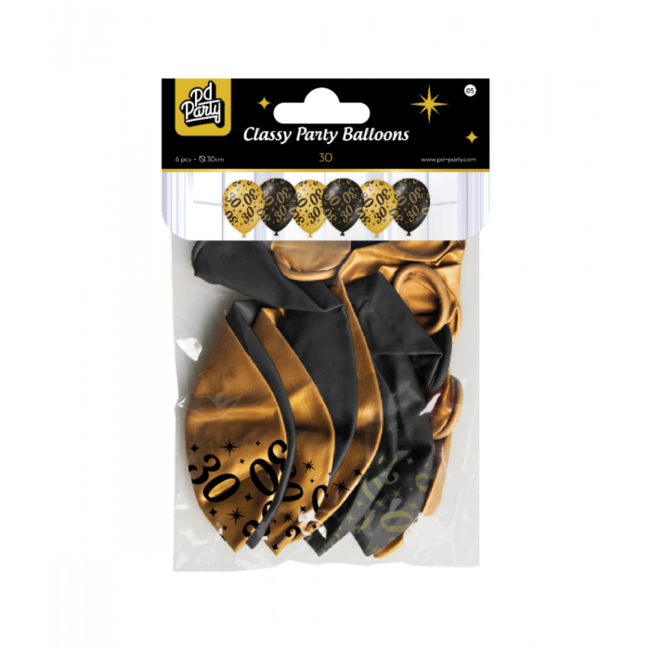 Paperdreams Ballonnen - 30 jaar - Goud, zwart - 30cm - 6st.