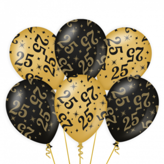 Paper Dreams Ballonnen - 25 jaar - Goud, zwart - 30cm - 6st.