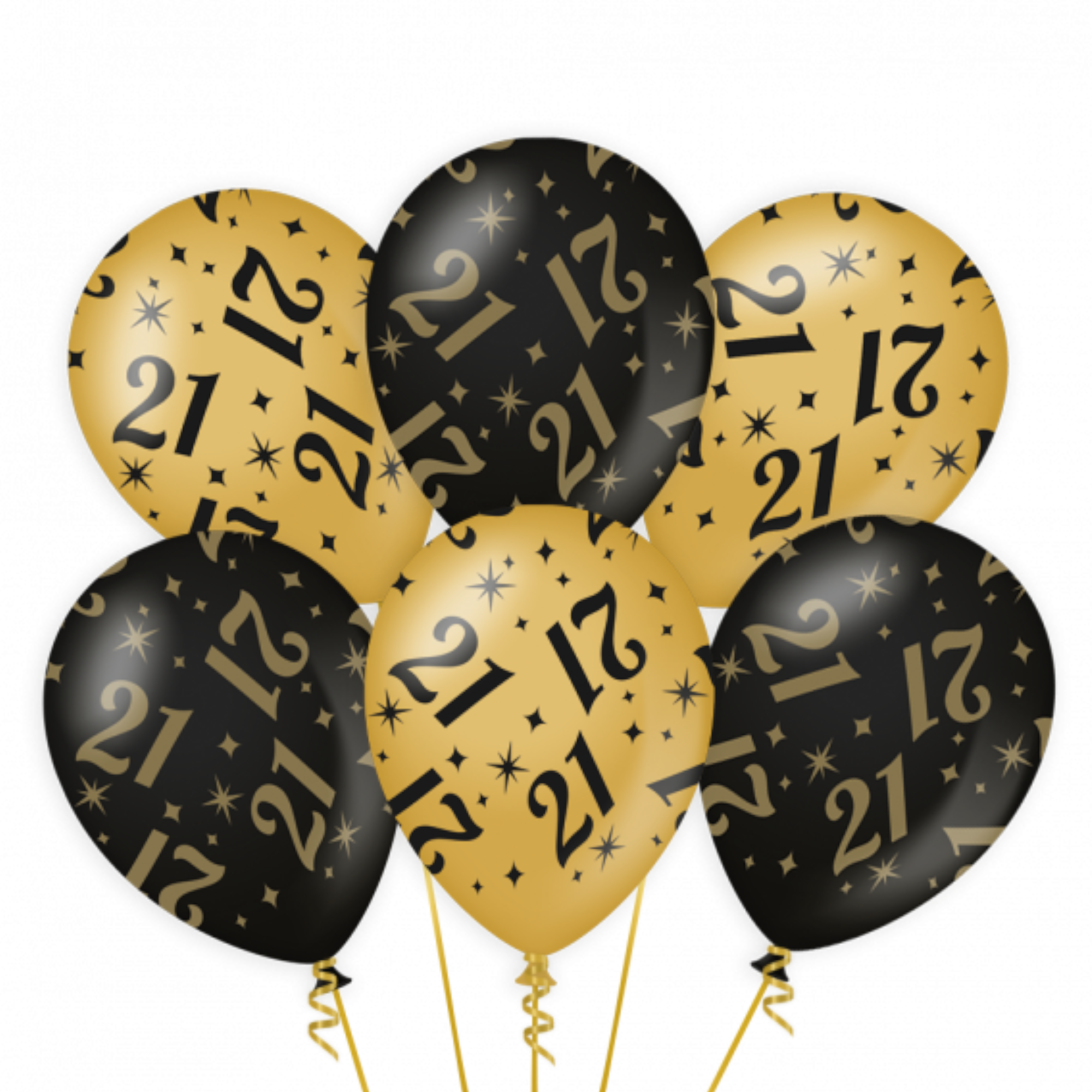 Ballonnen - 21 Jaar - Goud, zwart - 30cm - 6 st.