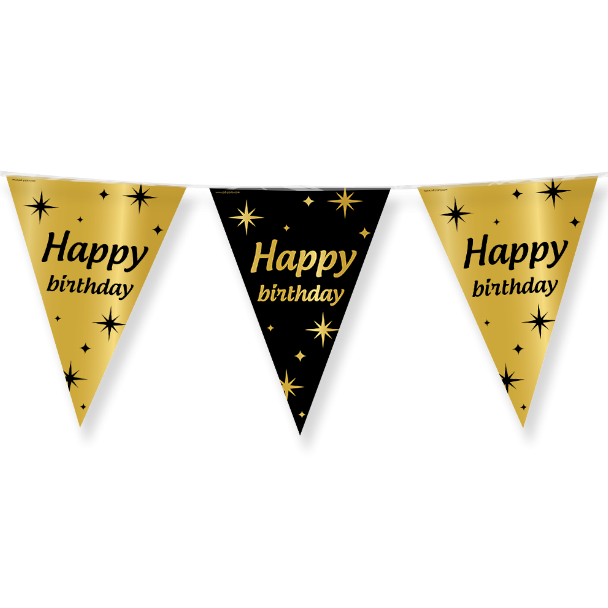 Vlaggenlijn - Happy birthday - Goud, zwart - 10m