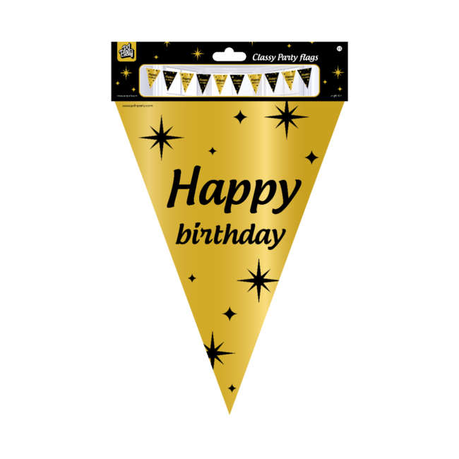 Paper Dreams Vlaggenlijn - Happy Birthday - Goud, zwart - 10m