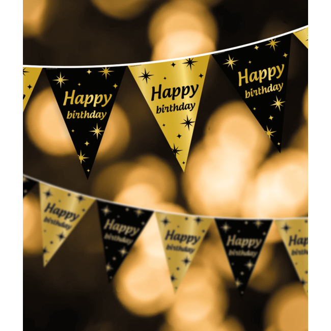 Paper Dreams Vlaggenlijn - Happy Birthday - Goud, zwart - 10m