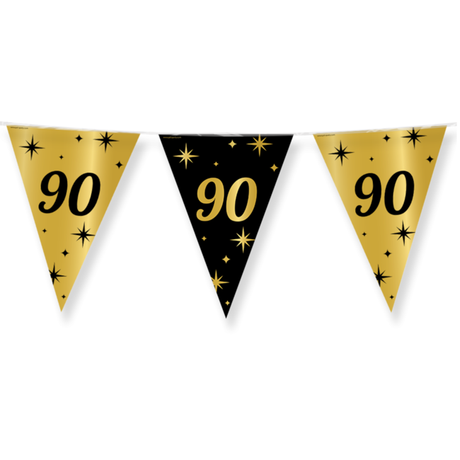 Paperdreams Vlaggenlijn - 90 jaar - Goud, zwart - 10m