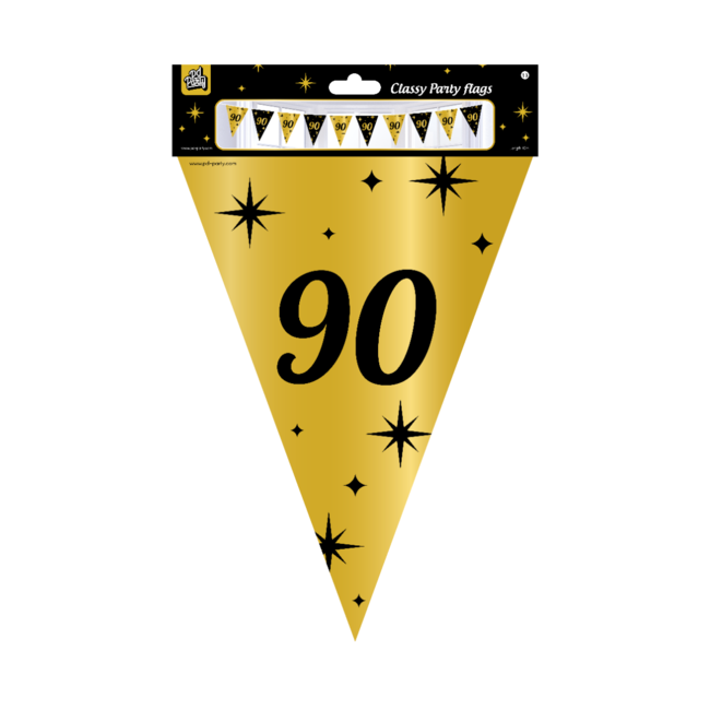 Paperdreams Vlaggenlijn - 90 jaar - Goud, zwart - 10m