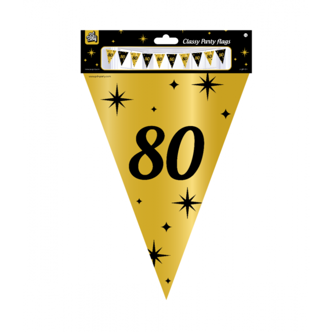 Paperdreams Vlaggenlijn - 80 jaar - Goud, zwart - 10m