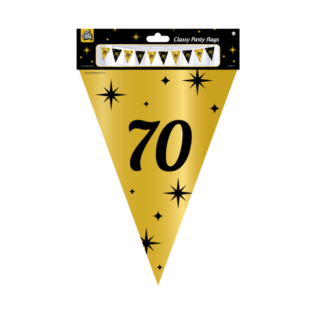 Paperdreams Vlaggenlijn - 70 jaar - Goud, zwart - 10m
