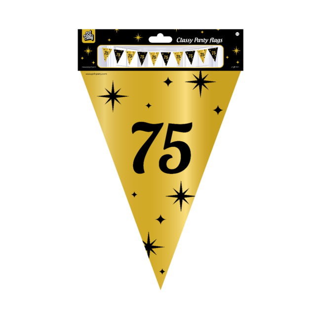 Paperdreams Vlaggenlijn - 75 jaar - Goud, zwart - 10m