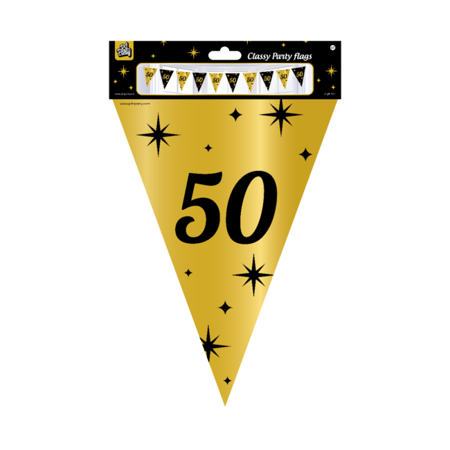 Paperdreams Vlaggenlijn - 50 jaar - Goud, zwart - 10m