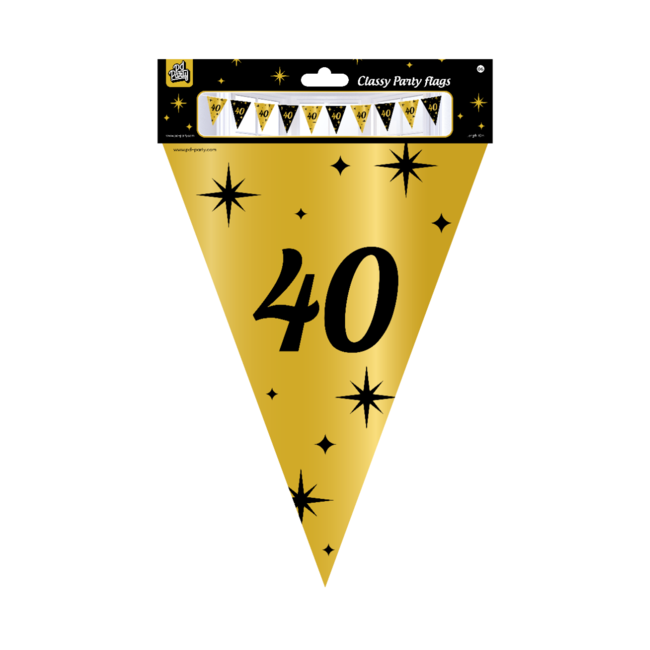 Paperdreams Vlaggenlijn - 40 jaar - Goud, zwart - 10m