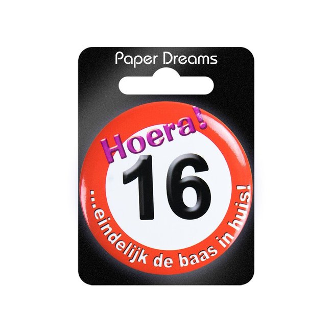 Paperdreams Button - 16 jaar - Verkeersbord - Klein