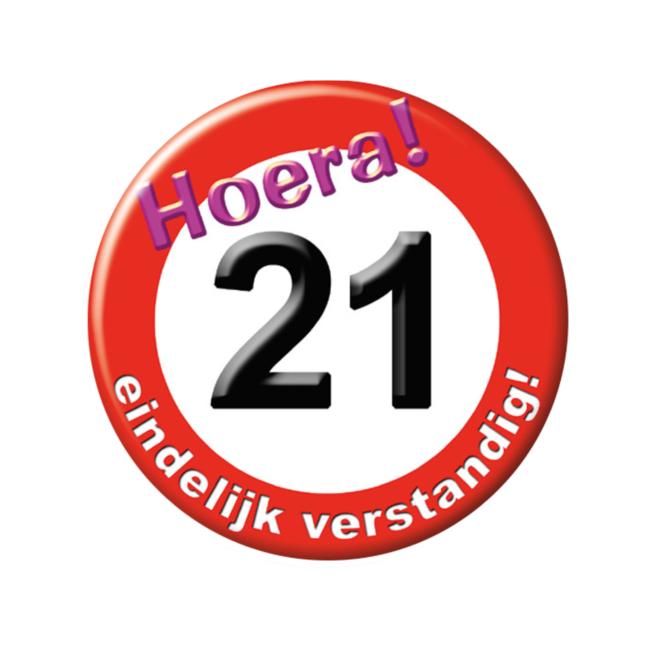 Paperdreams Button - 21 jaar - Verkeersbord - Klein