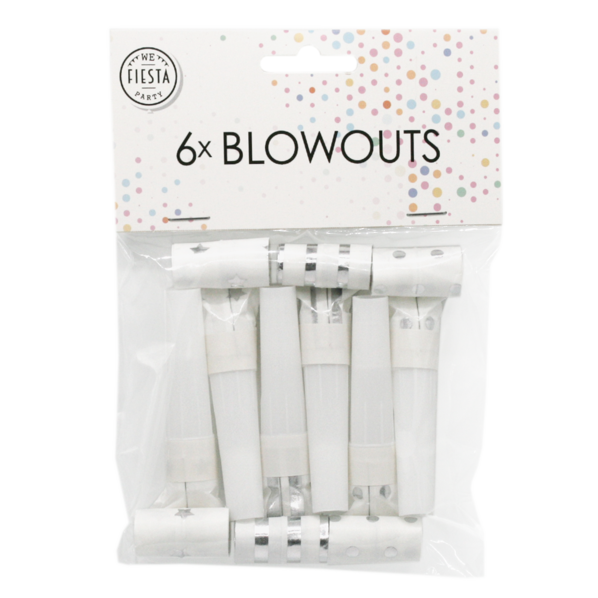 Roltongen / toeters - Zilver, wit - 6st.